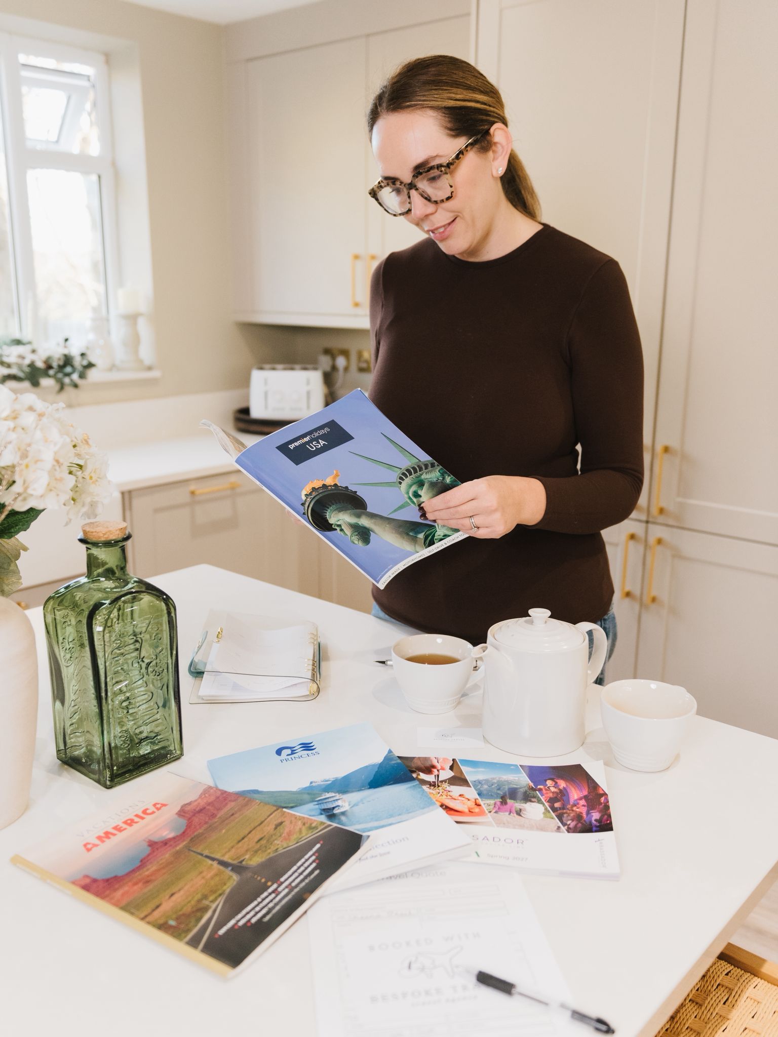 Lauren reviewing travel options